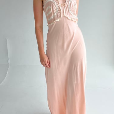 1930's Pink Silk Slip Dress with White Lace