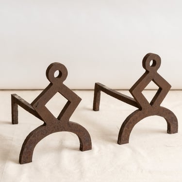 Geometric Modernist Iron Andirons