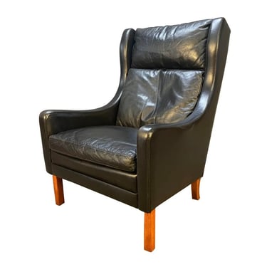 Vintage Scandinavian Mid Century Modern Leather Lounge Chair Attributed to Borge Mogensen 