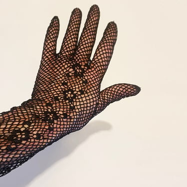 Vintage 50s Black Fishnet Gloves • Sexy Rockabilly Pin Up Bombshell Fashion Wardrobe Accessory • 80s Goth Madonna New Wave Punk Costume • 