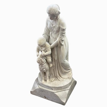 19th Century Italian Marble Sculpture of a Mother & Child
