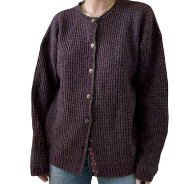 Vintage Woolrich Womens Purple Ribbed 100% Wool Dark Academia Cardigan Sz XL 