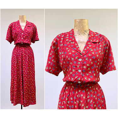Vintage 1980s 1990s Floral Rayon Maxi Dress, Carol Anderson Classics, Romantic Shirtwaist Day Dress, Size 12 
