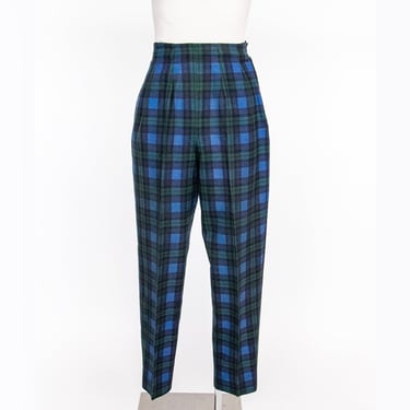 1960s Pants Wool Plaid High Waisted Cigarette Leg White Stag XS 