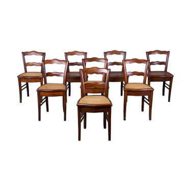 Antique Country French Provincial Petite Oak Dining Chairs W/ Cane Seats - Set of 8 