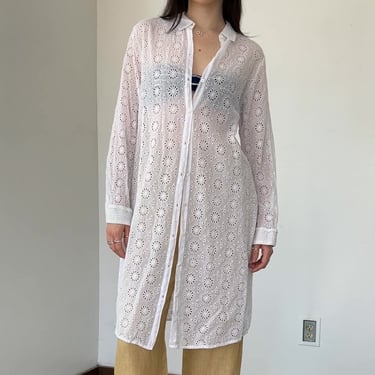 Soft White Eyelet Shirt Dress (L)