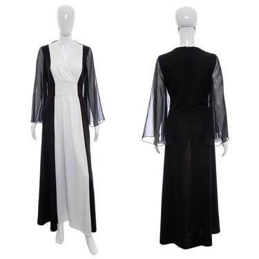 1970's Sears Fashions Black and White Colorblock Maxi Dress Size S/M