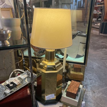 Brass Octagonal Lamp with Cream Shade