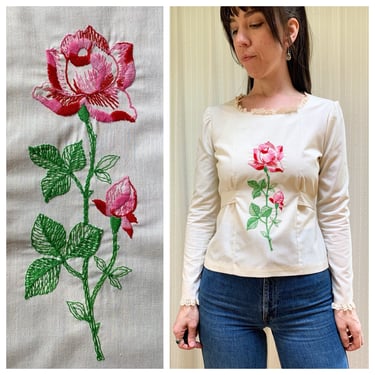 70s embroidered rose blouse 