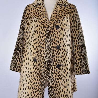 Leopard Print Faux Fur Coat Vintage 1960's, 1970's, Luxury Pile, Realistic, Mod, Double Breasted, Hippie Boho Jacket 