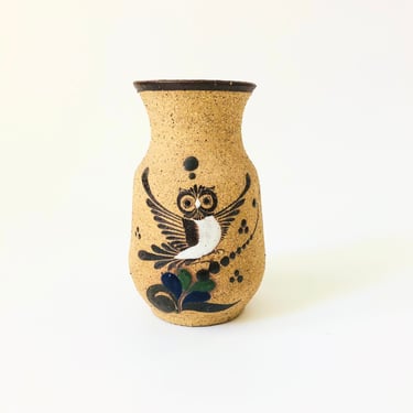Mexican Folk Art Pottery Owl Vase 