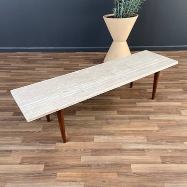 Mid-Century Modern Travertine Stone Top & Walnut Coffee Table , c.1950’s 