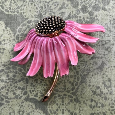 BSK enamel flower brooch vintage pink Gerber daisy pin 