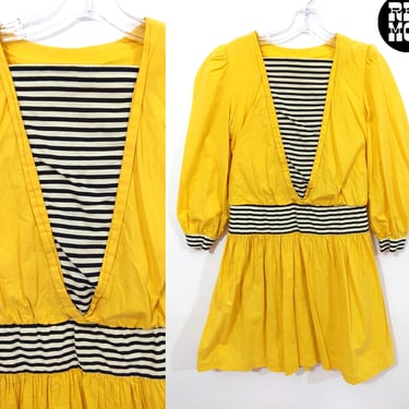 Iconic Vintage 80s 90s Yellow Black White Stripe Sailor Dress 