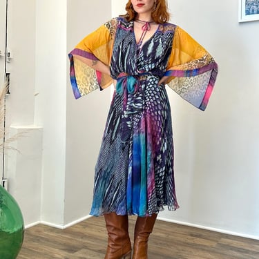 Vintage Y2K Dress / 2000s Diane Freis Colorful Printed Dress / Purple Orange ( M L ) 