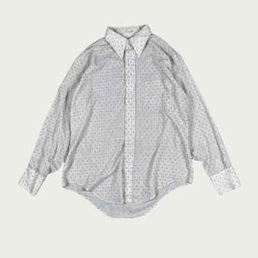 (L/XL) Gray/Brown Polka Dot Semi Sheer Blouse