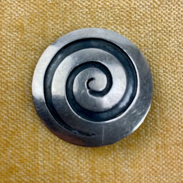 1950's Swirl Brooch / Pendant - Round Sterling Brooch - Locking Clasp - 1-1/2 Inch Diameter - Handmade - Taxco 925 - MAde in Mexico 