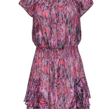 Parker - Purple, Pink &amp; Blue Marbled Flutter Sleeve Fit &amp; Flare Dress Sz XS