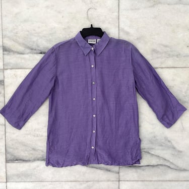 VTG Chico’s Button Up Shirt Lilac Purple Linen Silk 3/4 Sleeve Womens Small Fairycore 