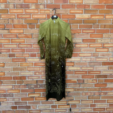 vintage green outer space print vietnamese ao dai dress / m medium 