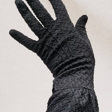 1950s Black Textured Rayon Gloves Nubby Raised Dots Kayser Size 7 Ladies Evening Dressy 