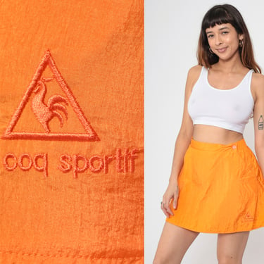 Vintage Athletic Wrap Skirt 90s Le Coq Sportif Orange Mini Skirt Nylon Tennis Skirt With Pockets Vintage 1990s Sportswear Large L 
