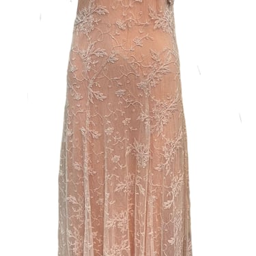 30s  Peach Lace Bias Cut Gown with Matching Bolero