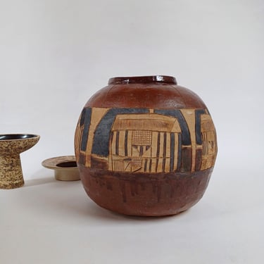 Large Studio Pottery Pot with Tudor House Detail