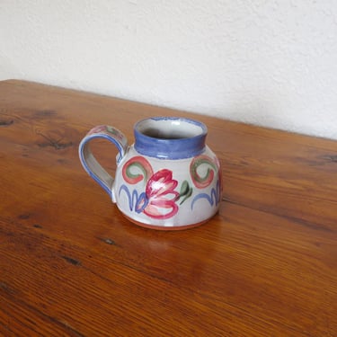 Vintage Art Pottery Glazed Terra Cotta Coffee Mug Belly Mug Wide Base Travel Mug Hand Thrown 