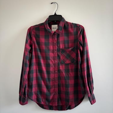 90s Y2K MUDD Button Up Shirt Red Black Buffalo Plaid Long Sleeve Womens Small 
