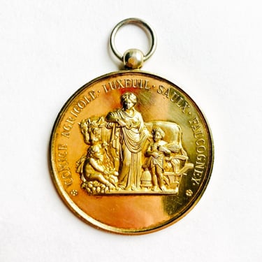 Lovely Antique Blondelet Silver Gilt Agricultural Prize Medal 19th C France 38g 