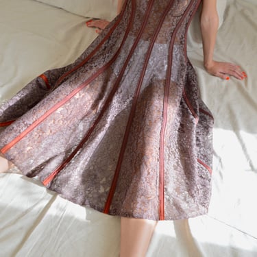chocolate lace sheer 1950s a line dress 