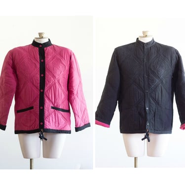 Pink and black reversible quilted jacket 