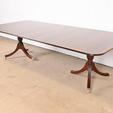 Kittinger Georgian Banded Mahogany Double Pedestal Extension Dining Table, Newly Refinished