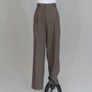 80s Pleated Houndstooth Pants - 30" to 32" waist - Brown Red Beige - High Rise - Ship 'n Shore David Trousers - Vintage 1980s - 29" inseam 