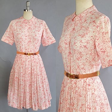 1960s Shirtwaist Dress / Villager 1960s Pink Floral Shirtwaist Dress / Size Small 