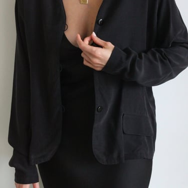 Lovely Vintage Ink Black Silk Blouse