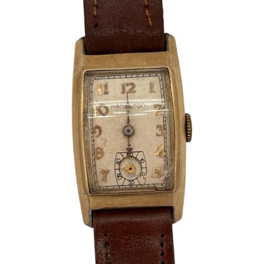 1946 Hamilton 14k Gold Filled Hand Winding Watch w/ Brown Leather Band 