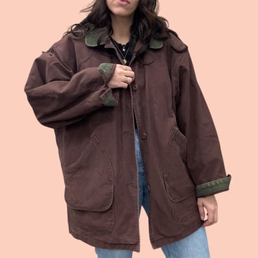 Vintage Chore Coat Retro 1980s LL Bean + Size XL + Mens Regular + Brown Canvas + Field + Barn Jacket + Workwear + Flannel Lined + Unisex 