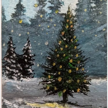 Mini Original Christmas Tree Oil Painting 