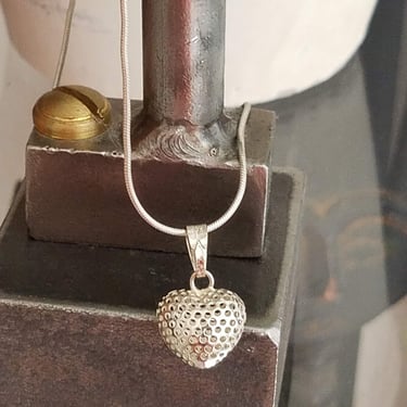 Sterling Puff Heart Pendant ITALY~Vintage Necklace Sterling Silver 925~18" Sterling Snake Chain~Valentine Pendant~Gifts 4Her~JewelsandMetals 