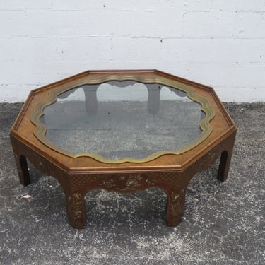 Hollywood Regency Large Octagon Wood Hand Painted Coffee Table by Baker 4987