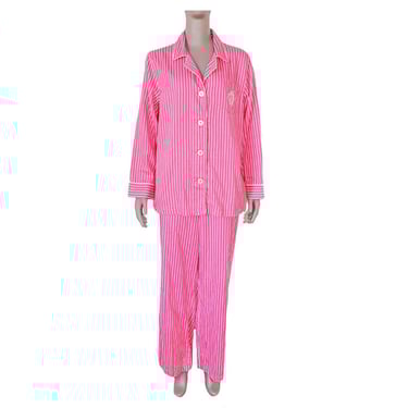 Pink & White Preppy Striped Pajama Matching Set Loungewear Size XL Cotton Cozy Nightwear Two Piece Set Sleepwear Casual Everyday PJs 