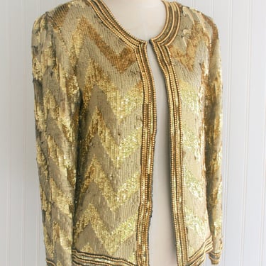 Gold Rush - Sequined - Beaded Jacket - Circa 1980-90s - Marked L 