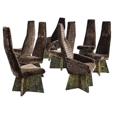 8 Restored Adrian Pearsall Craft Associates Brown Bronze Black Brutalist Dining Chairs 