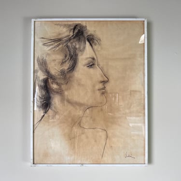 70's Julian Pastel Female Portrait Drawing 