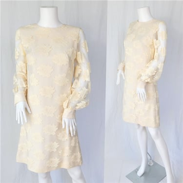 1960's Cream Ivory Lace MOD Shift Dress I Sz Med I Wedding Dress I Ceremony 