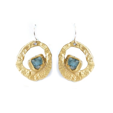 Mini Whirlpool Earrings - Brass + Aquamarine