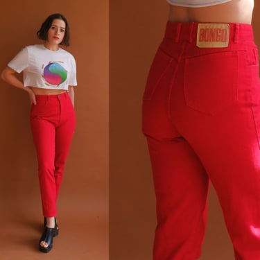 Vintage 90s Red Bongo Denim/ 1990s High Waisted Tapered Jeans/ Size 27 