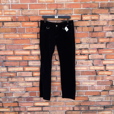 vintage 90s/y2k black velvet low rise d ring pants / l large 